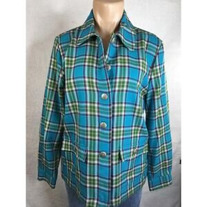 Southern Lady Top Shacket Womens 8‎ Flannel Button Down Teal Blue & Green Plaid